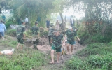 Cán bộ, học viên Trường Quân sự tỉnh thực hiện công trình phòng chống bão lụt tại địa phương