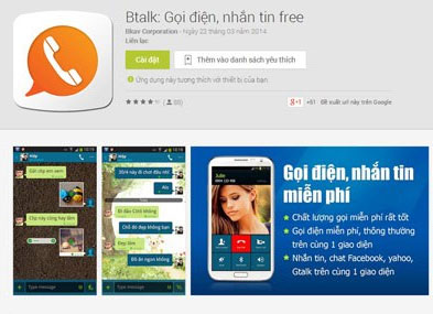 Giao diện ứng dụng Btalk trên gian hàng Google Play.