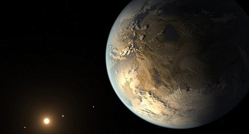 Kepler- 186f có kích cỡ gần bằng trái đất, đặc biệt chứa nước trên bề mặt. Ảnh phát họa của NASA