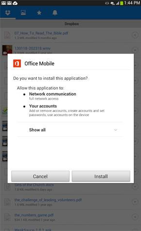 Cài đặt Microsoft Office Mobile cho tablet Android không hỗ trợ