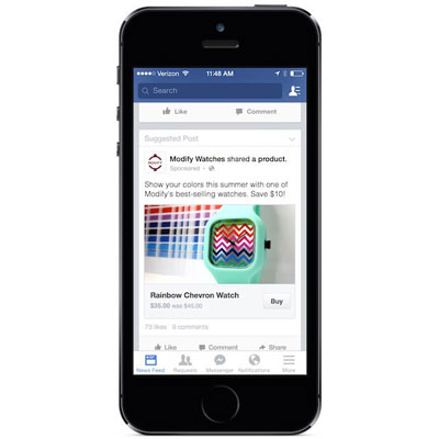 Nút Buy đang được thử nghiệm trên một số banner quảng cáo tại Mỹ trên mạng xã hội Facebook.