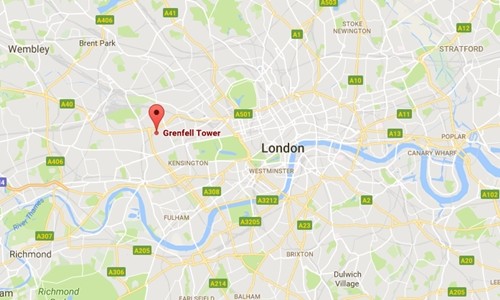 Vị trí tháp Grenfell. Đồ họa: Google Maps.