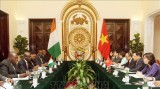 越南政府副总理兼外交部长范平明同科特迪瓦外交部长马塞尔•阿蒙•塔诺举行会谈