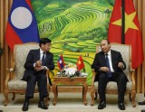 越南政府总理阮春福会见老挝总理通伦一行