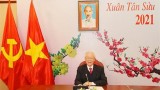 越共中央总书记、国家主席阮富仲与老挝人民革命党中央总书记通伦·西苏里通电话