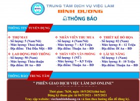Trung tâm Dịch vụ việc làm tỉnh Bình Dương thông báo
