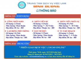 Trung tâm Dịch vụ việc làm tỉnh Bình Dương thông báo