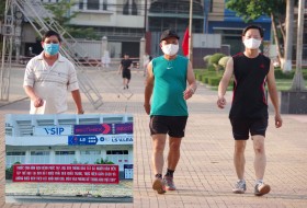 当锻炼身体时人民遵守疫情预防控制规定