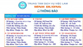 Trung tâm Dịch vụ việc làm tỉnh Bình Dương thông báo