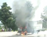 Xe tải cháy rụi khi đang lưu thông trên đường Mỹ Phước – Tân Vạn