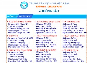 Trung tâm Dịch vụ việc làm tỉnh Bình Dương thông báo