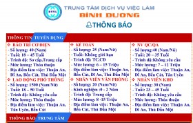 Trung tâm Dịch vụ việc làm tỉnh Bình Dương thông báo