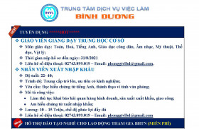 Trung tâm Dịch vụ việc làm tỉnh Bình Dương thông báo