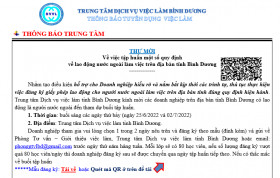 Trung tâm Dịch vụ việc làm Bình Dương thông báo tuyển dụng