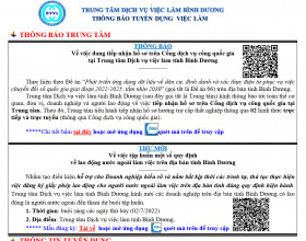Trung tâm Dịch vụ việc làm Bình Dương thông báo tuyển dụng việc làm