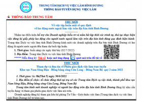 Trung tâm Dịch vụ việc làm Bình Dương thông báo tuyển dụng việc làm