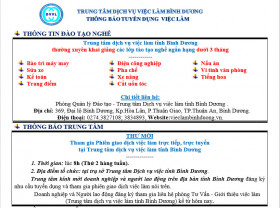 Trung tâm Dịch vụ việc làm Bình Dương thông báo tuyển dụng việc làm