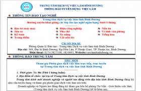 Trung tâm Dịch vụ việc làm Bình Dương thông báo tuyển dụng việc làm