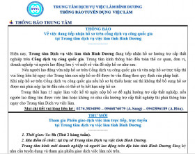 Trung tâm Dịch vụ việc làm Bình Dương thông báo tuyển dụng việc làm