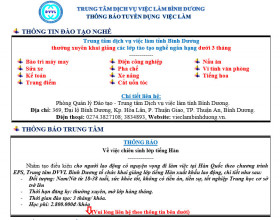 Trung tâm Dịch vụ việc làm Bình Dương thông báo tuyển dụng việc làm