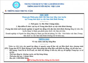 Trung tâm Dịch vụ việc làm Bình Dương thông báo tuyển dụng việc làm