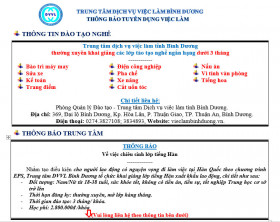 Trung tâm Dịch vụ việc làm Bình Dương thông báo tuyển dụng việc làm