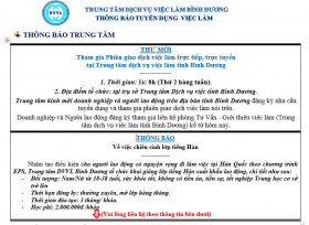 Trung tâm Dịch vụ việc làm Bình Dương thông báo tuyển dụng việc làm