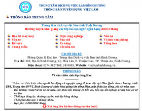 Trung tâm Dịch vụ việc làm Bình Dương thông báo tuyển dụng việc làm