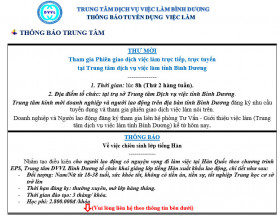 Trung tâm Dịch vụ việc làm Bình Dương thông báo tuyển dụng việc làm
