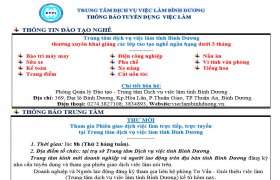 Trung tâm Dịch vụ việc làm Bình Dương thông báo tuyển dụng việc làm