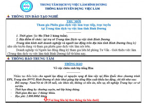 Trung tâm Dịch vụ việc làm Bình Dương thông báo tuyển dụng việc làm