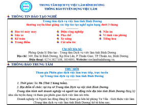 Trung tâm Dịch vụ việc làm Bình Dương thông báo tuyển dụng việc làm