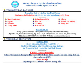 Trung tâm Dịch vụ việc làm Bình Dương thông báo tuyển dụng việc làm