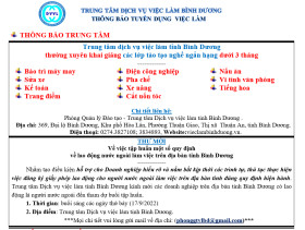 Trung tâm Dịch vụ việc làm Bình Dương thông báo tuyển dụng việc làm