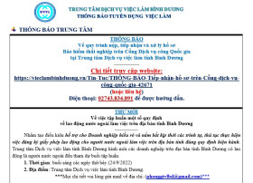 Trung tâm Dịch vụ việc làm Bình Dương thông báo tuyển dụng việc làm