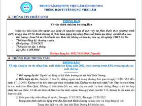 Trung tâm Dịch vụ việc làm Bình Dương thông báo tuyển dụng việc làm