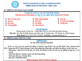 Trung tâm Dịch vụ việc làm Bình Dương thông báo tuyển dụng việc làm