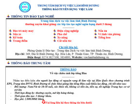 Trung tâm Dịch vụ việc làm Bình Dương thông báo tuyển dụng việc làm