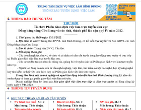 Trung tâm Dịch vụ việc làm Bình Dương thông báo tuyển dụng việc làm