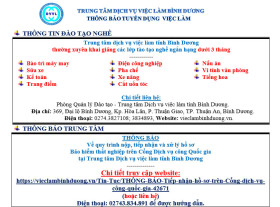 Trung tâm Dịch vụ việc làm Bình Dương thông báo tuyển dụng việc làm