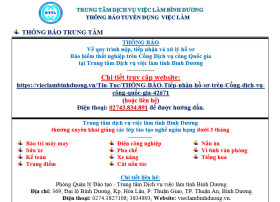 Trung tâm Dịch vụ việc làm Bình Dương thông báo tuyển dụng việc làm