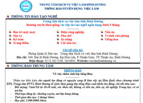 Trung tâm Dịch vụ việc làm Bình Dương thông báo tuyển dụng việc làm