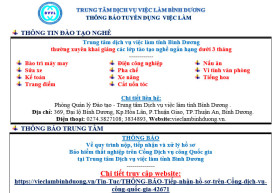 Trung tâm Dịch vụ việc làm Bình Dương thông báo tuyển dụng việc làm