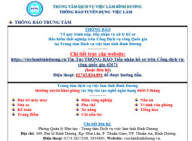 Trung tâm Dịch vụ việc làm Bình Dương thông báo tuyển dụng việc làm