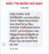 Cảnh báo tin nhắn SMS giả mạo thương hiệu Vietcombank