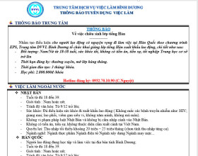 Trung tâm Dịch vụ việc làm Bình Dương thông báo tuyển dụng việc làm