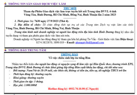 Trung tâm Dịch vụ việc làm Bình Dương thông báo tuyển dụng việc làm