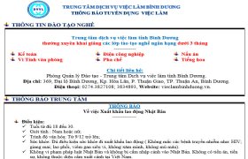 Trung tâm Dịch vụ việc làm Bình Dương thông báo tuyển dụng việc làm