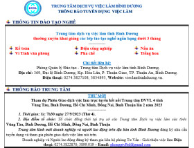 Trung tâm Dịch vụ việc làm Bình Dương thông báo tuyển dụng việc làm