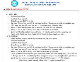 Trung tâm Dịch vụ việc làm Bình Dương thông báo tuyển dụng việc làm